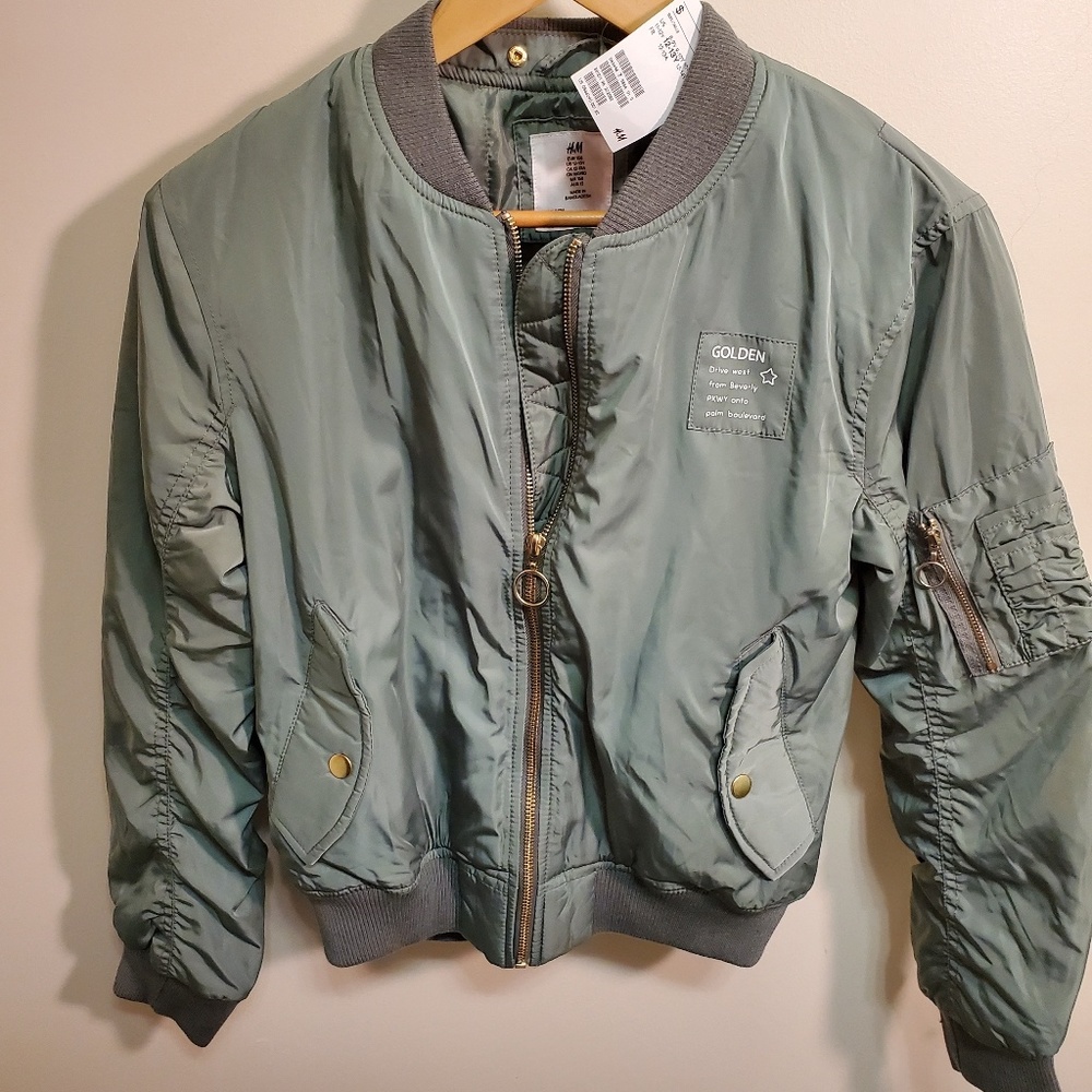 H & M girls jacket khaki green 12 13Y new with tag